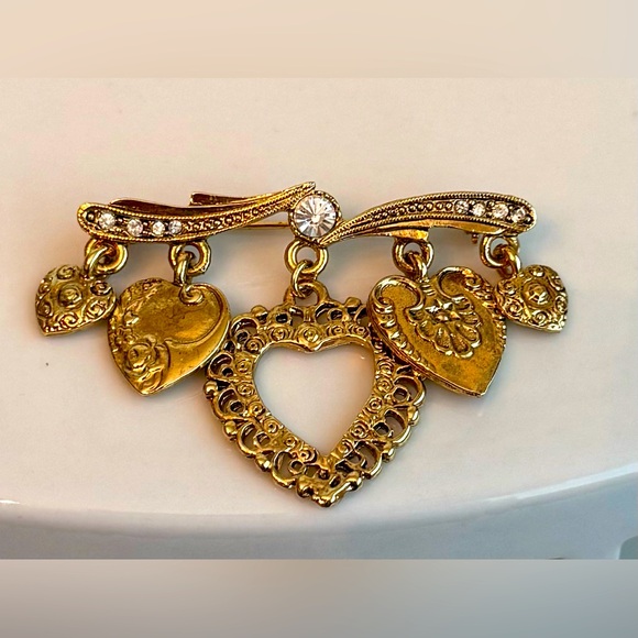 Vintage Gold Bar Pin Heart Brooch - Picture 7 of 7